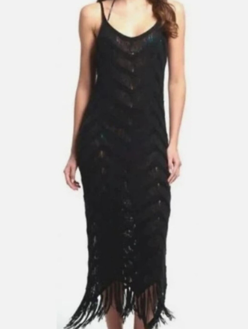 525 America Black crochet open Knit Swim Coverup maxi Dress size XS/S NWTS
